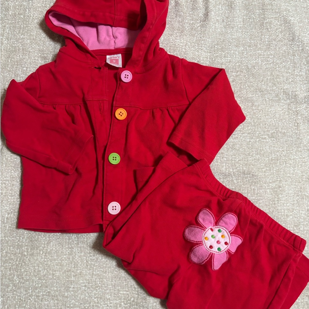 Carter's Red Hoodie with Buttons and Matching Pants